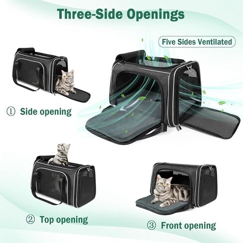 YUDODO Expandable Pet Cat Carrier Airline Approved with Foldable Mat Soft Sided Cat Dog Travel Carrier Portable Cat Carriers Under 20 lbs Puppy Carrier Bag for Small Medium Large Cats,Black in Saudi Arabia