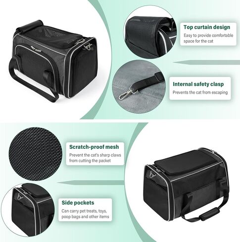 YUDODO Expandable Pet Cat Carrier Airline Approved with Foldable Mat Soft Sided Cat Dog Travel Carrier Portable Cat Carriers Under 20 lbs Puppy Carrier Bag for Small Medium Large Cats,Black in Saudi Arabia