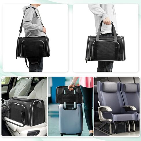 YUDODO Expandable Pet Cat Carrier Airline Approved with Foldable Mat Soft Sided Cat Dog Travel Carrier Portable Cat Carriers Under 20 lbs Puppy Carrier Bag for Small Medium Large Cats,Black in Saudi Arabia