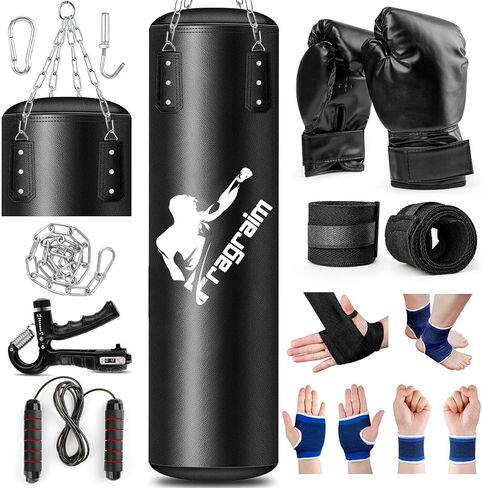 Punching Bag for Adults, 4FT PU Heavy Boxing Bag Set, Punching Bags with 12OZ Punching Gloves for Home Gym MMA Karate Kickboxing Muay Thai Training - Unfilled in Kuwait