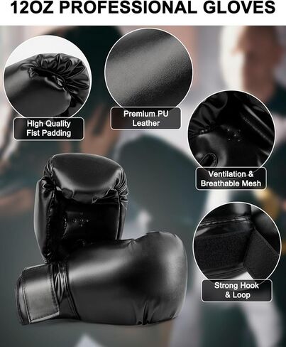 Punching Bag for Adults, 4FT PU Heavy Boxing Bag Set, Punching Bags with 12OZ Punching Gloves for Home Gym MMA Karate Kickboxing Muay Thai Training - Unfilled in Kuwait