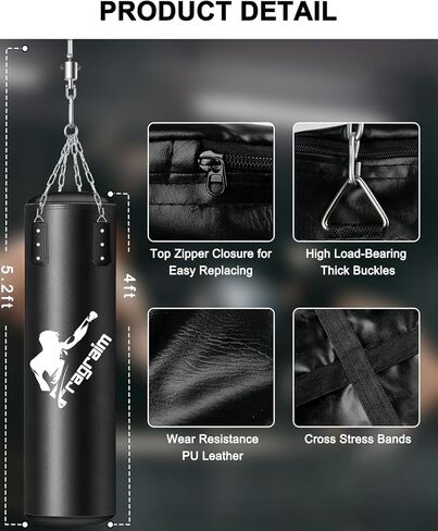 Punching Bag for Adults, 4FT PU Heavy Boxing Bag Set, Punching Bags with 12OZ Punching Gloves for Home Gym MMA Karate Kickboxing Muay Thai Training - Unfilled in Kuwait