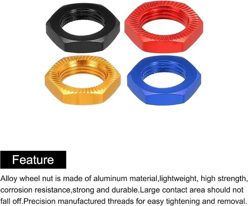 MECCANIXITY ألومنيوم 17 مم RC عجلة الجوز الموضوع M12x1.0mm صواميل عجلة سداسية RC صامولة عجلة RC لشاحنات السيارات طراز 1/8 RC على الطرق الوعرة قطع غيار السيارات المطورة حزمة من 16 (4 ألوان) in Kuwait