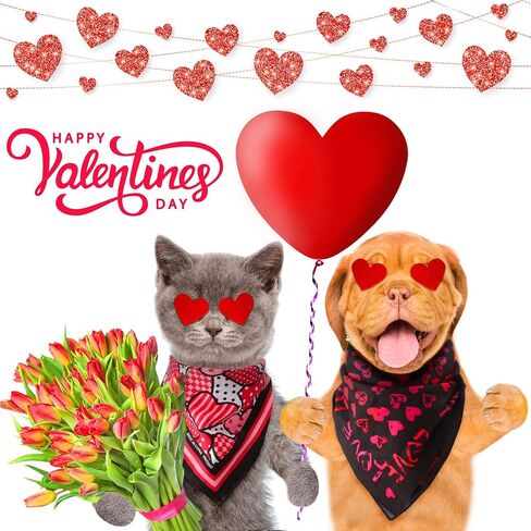 4 Pieces Valentine's Day Dog Bandana Heart Pet Neckerchief Square Pet Holiday Scarf Washable Triangle Dog Scarf Bibs for Dogs and Cats in Saudi Arabia