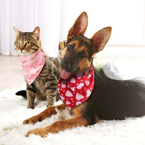 4 Pieces Valentine's Day Dog Bandana Heart Pet Neckerchief Square Pet Holiday Scarf Washable Triangle Dog Scarf Bibs for Dogs and Cats in Saudi Arabia