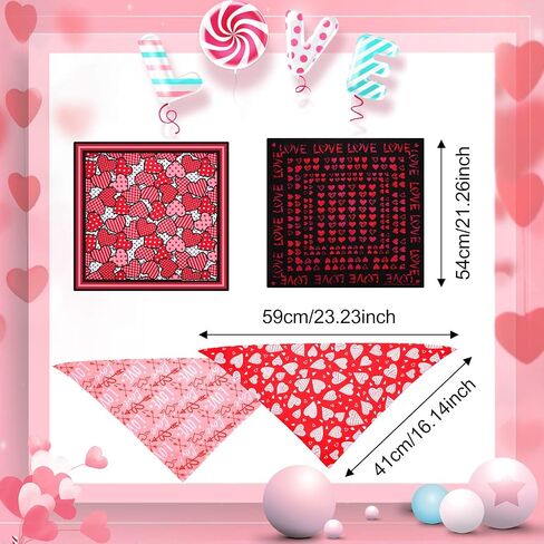 4 Pieces Valentine's Day Dog Bandana Heart Pet Neckerchief Square Pet Holiday Scarf Washable Triangle Dog Scarf Bibs for Dogs and Cats in Saudi Arabia
