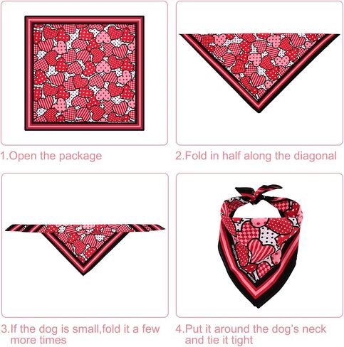 4 Pieces Valentine's Day Dog Bandana Heart Pet Neckerchief Square Pet Holiday Scarf Washable Triangle Dog Scarf Bibs for Dogs and Cats in Saudi Arabia