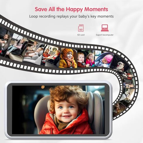 Luckview كاميرا سيارة للأطفال رؤية ليلية كاملة الألوان 5.2 بوصة كاميرا سيارة للطفل مع وظيفة تسجيل الفيديو بطاقة TF 3X تكبير أقرب 1080P كاميرا أطفال للسيارة دوران 360 درجة للمقعد الخلفي المواجه 3 أطفال (BM3) in Kuwait