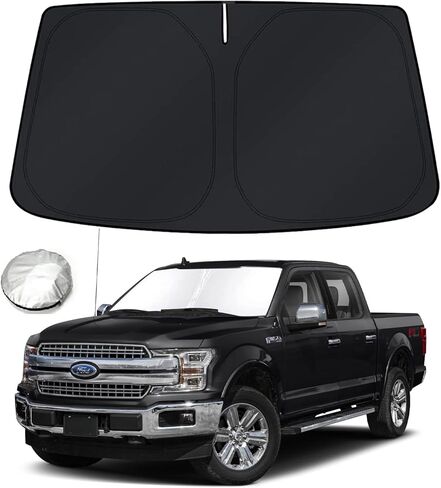 Bestview Windshield Sun Shade متوافق مع 2008-2016 Fo-rd F250 F350، النافذة الأمامية ظلة الشمس واقي الشمس كتلة الأشعة فوق البنفسجية الحرارة، قابلة للطي طبقتين مادة 210T in Kuwait