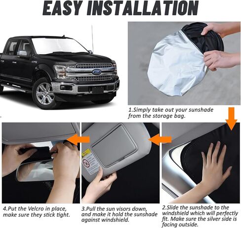 Bestview Windshield Sun Shade متوافق مع 2008-2016 Fo-rd F250 F350، النافذة الأمامية ظلة الشمس واقي الشمس كتلة الأشعة فوق البنفسجية الحرارة، قابلة للطي طبقتين مادة 210T in Kuwait