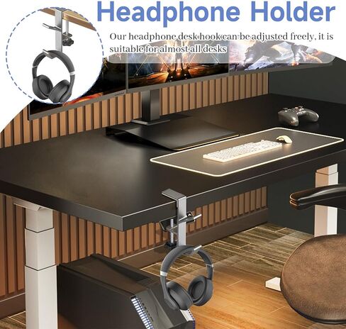 2pcs Purse Hanger for Table, Black Under Desk Headphone Hanger, Cable Clip Organizer for PC Gaming Backpack Bag in Saudi Arabia