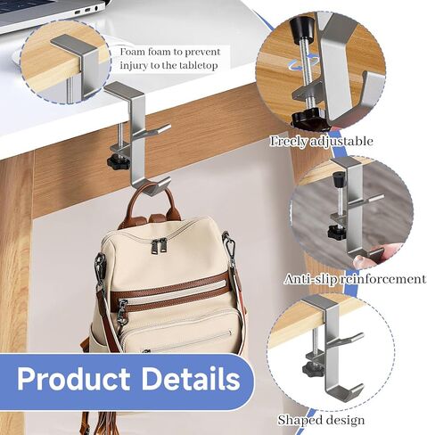 2pcs Purse Hanger for Table, Black Under Desk Headphone Hanger, Cable Clip Organizer for PC Gaming Backpack Bag in Saudi Arabia