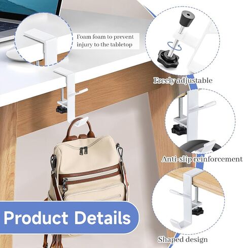 2pcs Purse Hanger for Table, Black Under Desk Headphone Hanger, Cable Clip Organizer for PC Gaming Backpack Bag in Saudi Arabia