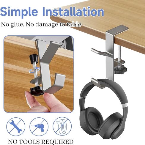2pcs Purse Hanger for Table, Black Under Desk Headphone Hanger, Cable Clip Organizer for PC Gaming Backpack Bag in Saudi Arabia