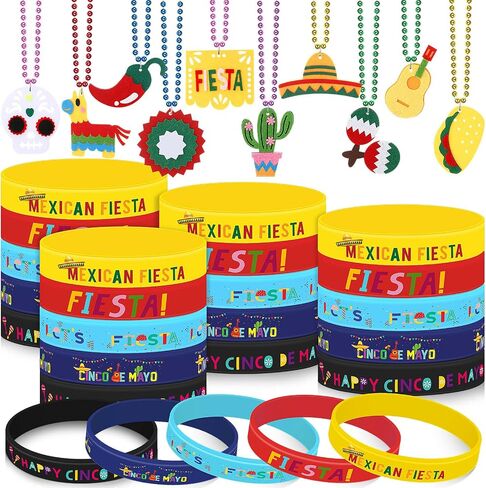120 Pcs Cinco De Mayo Fiesta Beads Necklaces and Mexican Rubber Bracelets Set for Mexican Fiesta for Party Decorations Mexican Supplies Set in Saudi Arabia