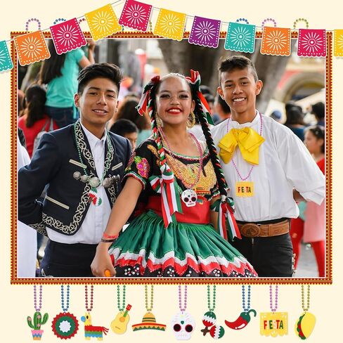 120 Pcs Cinco De Mayo Fiesta Beads Necklaces and Mexican Rubber Bracelets Set for Mexican Fiesta for Party Decorations Mexican Supplies Set in Saudi Arabia