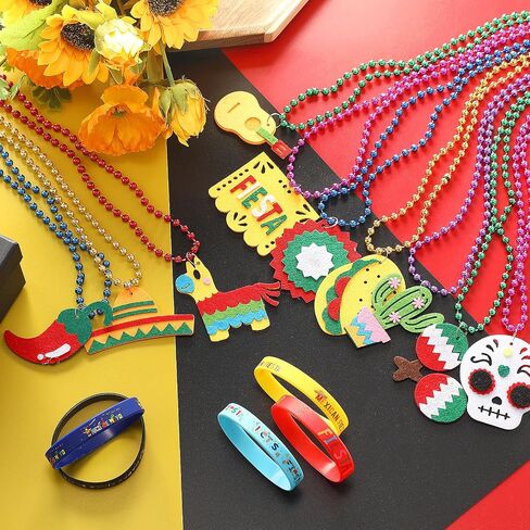 120 Pcs Cinco De Mayo Fiesta Beads Necklaces and Mexican Rubber Bracelets Set for Mexican Fiesta for Party Decorations Mexican Supplies Set in Saudi Arabia