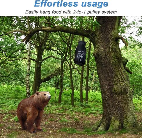 نظام تعليق حقيبة طعام الدب، حقيبة مقاومة للدب لحمل الطعام تتضمن حقيبة دب مقاومة للماء سعة 15 لتر، وحبال نايلون، وخطافات دائرية على شكل حرف D، وجورب روك، وتعليمات in Kuwait
