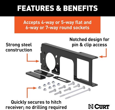 CURT 58000 Easy-Mount Vehicle Trailer Wiring Connector Mounting Bracket for 2-Inch Receiver, 4 or 5-Way Flat, 6 or 7-Way Round, GLOSS BLACK POWDER COAT in Saudi Arabia