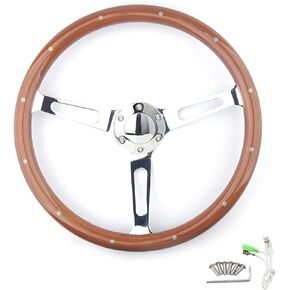 عجلة قيادة MR HELLO مقاس 15 بوصة كلاسيكية مصنوعة من الخشب الأسود و3 قضبان مثبتة 380 مم و6 براغي مع زر قرن (فتحة طويلة) in Kuwait