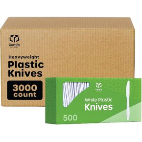 Comfy Package [500 Count Heavy Duty White Plastic Knives, Extra Heavyweight Disposable Knives Perfect for Restaurants, Parties, and Dinner in Saudi Arabia