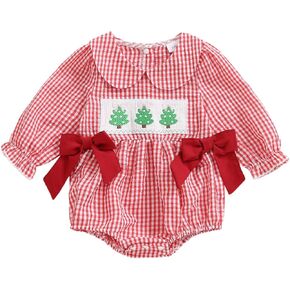 Smocked Baby Girl Clothes Christmas Romper Gingerbread Man Long Sleeve Smocked Jumpsuits Bow Headband Outfits in Kuwait