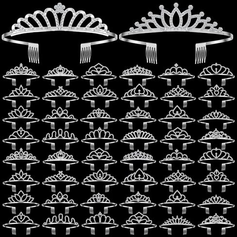 Riceshoot 50 Pcs Tiara Crowns Bulk for Women Crystal Princess Tiara Queen Rhinestone Crown with Comb Silver Bridal Wedding Headband for Women Prom Birthday Party Hair Accessory(Classic Style) in Kuwait