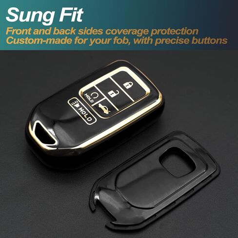 FEYOUN Key Fob Cover Compatible with Honda Accord Civic CR-V Insight Passport Pilot Smart 5 Buttons TPU Remote Keyless Key Fob Case Protection Shell Accessories, Black in Kuwait
