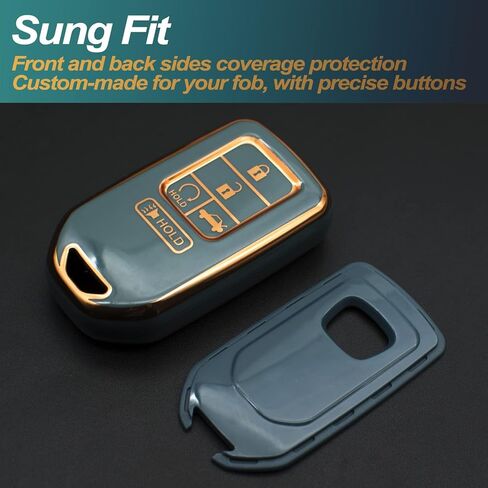 FEYOUN Key Fob Cover Compatible with Honda Accord Civic CR-V Insight Passport Pilot Smart 5 Buttons TPU Remote Keyless Key Fob Case Protection Shell Accessories, Black in Kuwait