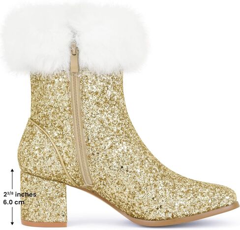 Allegra K Sparkly Glitter Boots for Women Square Toe Chunky Heel Faux Fur Ankle Boots in Saudi Arabia