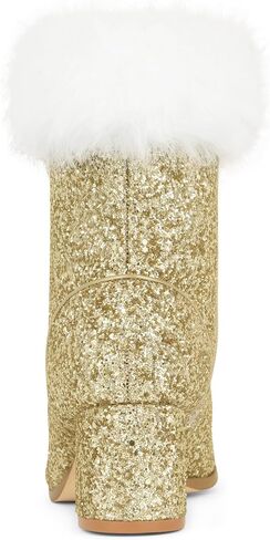 Allegra K Sparkly Glitter Boots for Women Square Toe Chunky Heel Faux Fur Ankle Boots in Saudi Arabia
