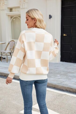 Spring Sweaters for Women, Women's Long Sleeve Turtleneck Stripes Plaid Trendy Oversized Ribbed Knit Pullover Sweater in Saudi Arabia