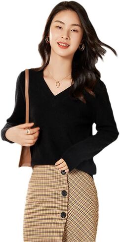 Niiyyjj امرأة 100% سترات كشميرية محبوك البلوفرات الدافئة الناعمة بلوزة الإناث طويلة الأكمام الخامس الرقبة البلوز in Kuwait