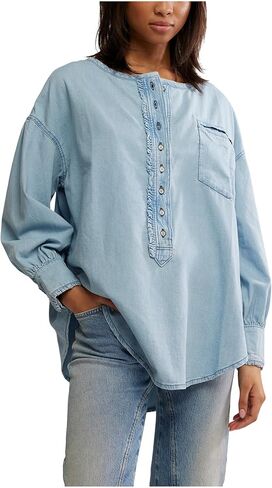 Free People Women's We The Free Denim Dreaming Pullover in Saudi Arabia
