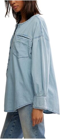 Free People Women's We The Free Denim Dreaming Pullover in Saudi Arabia