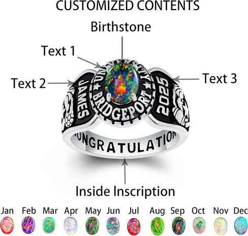 خواتم فئة مخصصة خواتم فئة شخصية بالكامل للنساء أوبال جوهرة الفضة الاسترليني خواتم فئة خواتم للنساء المدرسة الثانوية حجم 5-13 حلقات فئة المدرسة الثانوية النسائية in Kuwait