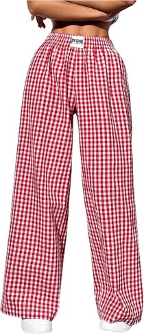 OYOANGLE Women's Gingham Wide Leg Y2K Long Pants in Saudi Arabia