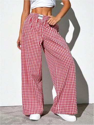 OYOANGLE Women's Gingham Wide Leg Y2K Long Pants in Saudi Arabia