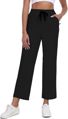Women's Wide Leg Pants Casual Pants Elastic Waist Drawstring Lounge Work Travel Comfy Cropped Trousers Pants in Kuwait