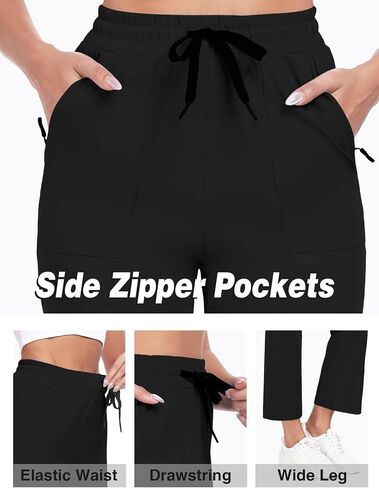 Women's Wide Leg Pants Casual Pants Elastic Waist Drawstring Lounge Work Travel Comfy Cropped Trousers Pants in Kuwait