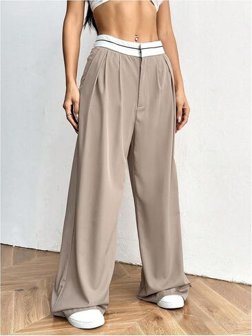 Floerns Women's Summer High Waist Suit Pants Pleated Wide Leg Business Casual Trousers in Saudi Arabia
