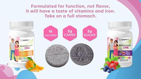 BariatricPal Multivitamin 1 يوميًا! فيتامينات متعددة لعلاج السمنة قابلة للمضغ وخالية من الحديد - التوت المختلط (30 قطعة) in Kuwait