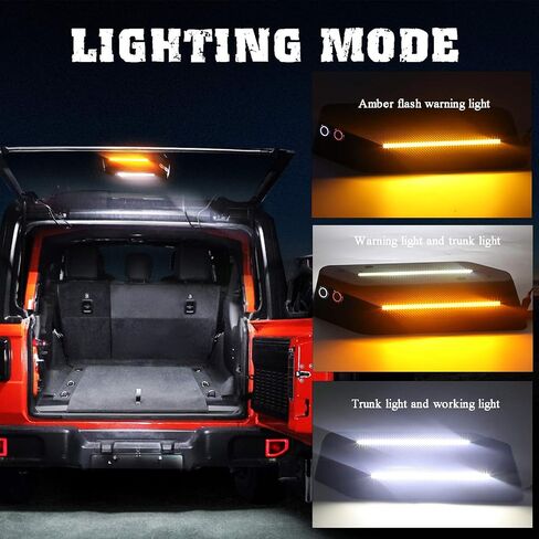 AUDEXEN LED مصباح صندوق السيارة متوافق مع Jeep Wrangler JL JLU 2018-2024، مصباح شحن LED مع ضوء أبيض وضوء تحذير فلاش كهرماني، توصيل مباشر في مقبس ولاعة السجائر in Saudi Arabia
