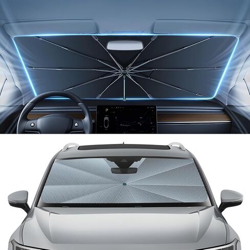 Autorder Windshield Sun Shade Umbrella for 2018-2025 Volkswagen VW Atlas/Atlas Cross Sport Accessories,Upgraded Ice Crystal Material,Easy Setup Umbrella Sunshade for Car Windshield,100% Sun Blocking in Kuwait