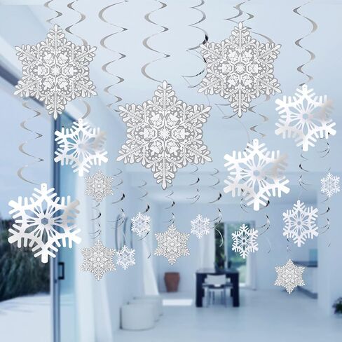 Ouddy Life 38 pcs Winter Snowflakes Hanging Swirls Decorations for Christmas Winter Wonderland Frozen Birthday New Year Party Supplies (Blue Sliver) in Saudi Arabia