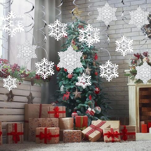 Ouddy Life 38 pcs Winter Snowflakes Hanging Swirls Decorations for Christmas Winter Wonderland Frozen Birthday New Year Party Supplies (Blue Sliver) in Saudi Arabia