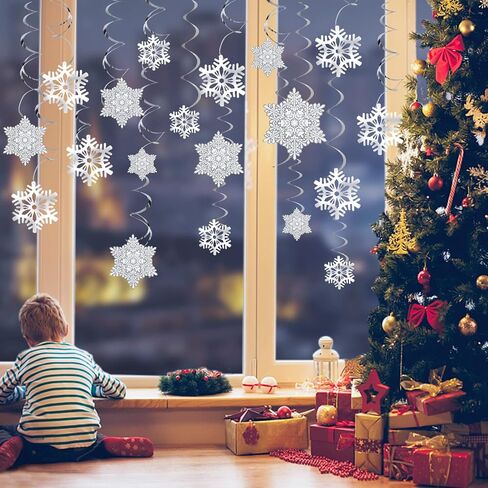 Ouddy Life 38 pcs Winter Snowflakes Hanging Swirls Decorations for Christmas Winter Wonderland Frozen Birthday New Year Party Supplies (Blue Sliver) in Saudi Arabia