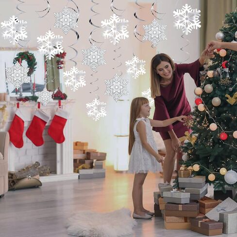 Ouddy Life 38 pcs Winter Snowflakes Hanging Swirls Decorations for Christmas Winter Wonderland Frozen Birthday New Year Party Supplies (Blue Sliver) in Saudi Arabia