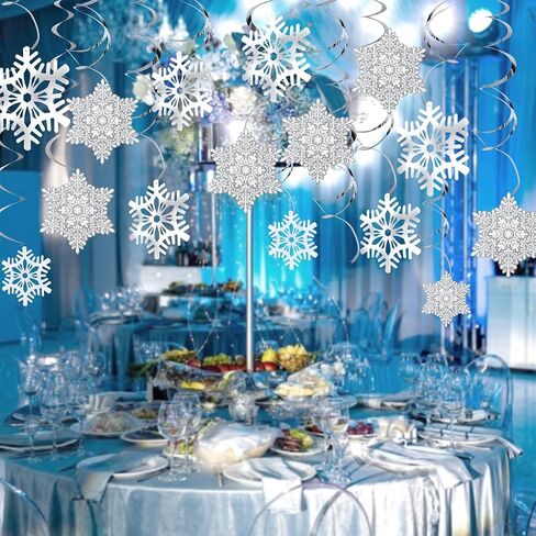 Ouddy Life 38 pcs Winter Snowflakes Hanging Swirls Decorations for Christmas Winter Wonderland Frozen Birthday New Year Party Supplies (Blue Sliver) in Saudi Arabia