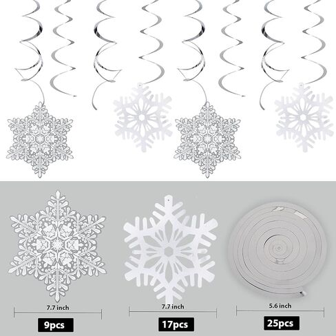 Ouddy Life 38 pcs Winter Snowflakes Hanging Swirls Decorations for Christmas Winter Wonderland Frozen Birthday New Year Party Supplies (Blue Sliver) in Saudi Arabia